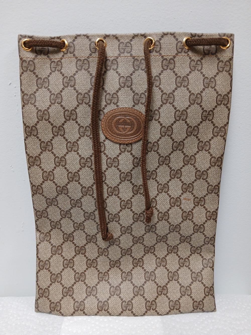 Gucci Beige Brown Monogram Drawstring Pouch